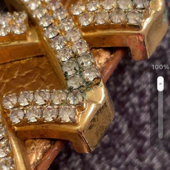 Vintage Metallic Gold Belt With Crystal XXX Buckle